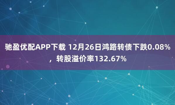 驰盈优配APP下载 12月26日鸿路转债下跌0.08%，转股溢价率132.67%